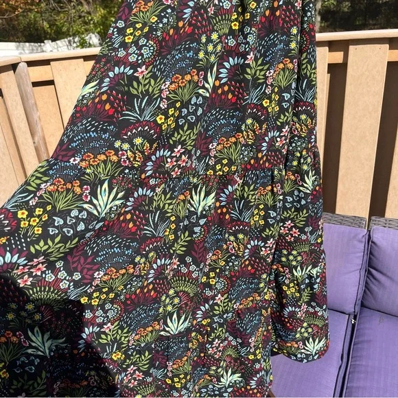 Baltic Born Women’s Black & Floral Print Lena Tiered Midi Dress Size 2X Smocked - Picture 5 of 9